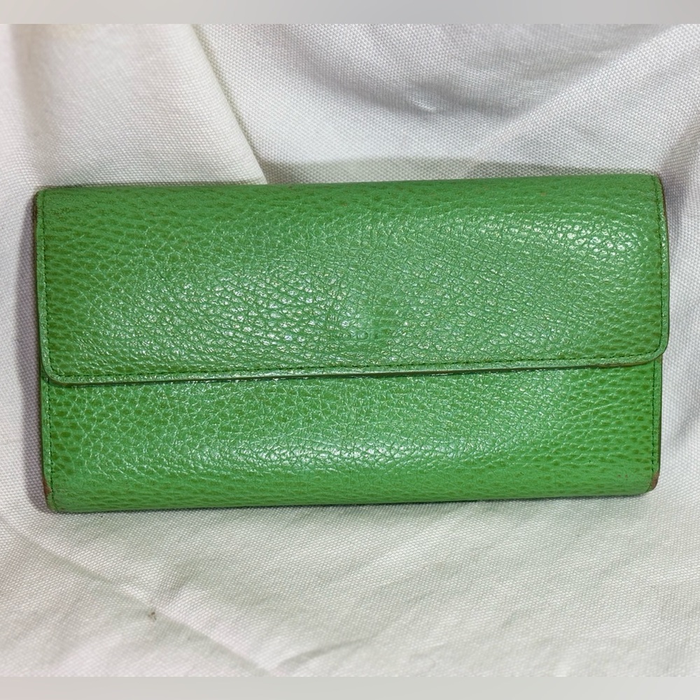 Lodis Italian Leather Trifold Checkbook Wallet Green With Green apple interior